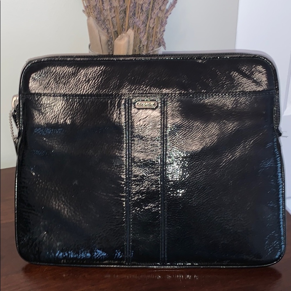 Coach black patent leather tablet case